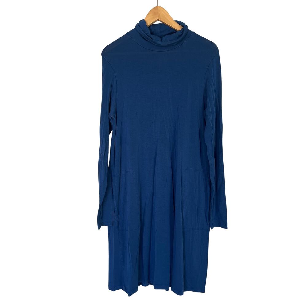 Gudrun Sjoden Solid Blue Long Sleeve Turtleneck Dress Tunic Women's Sz M Stretch
